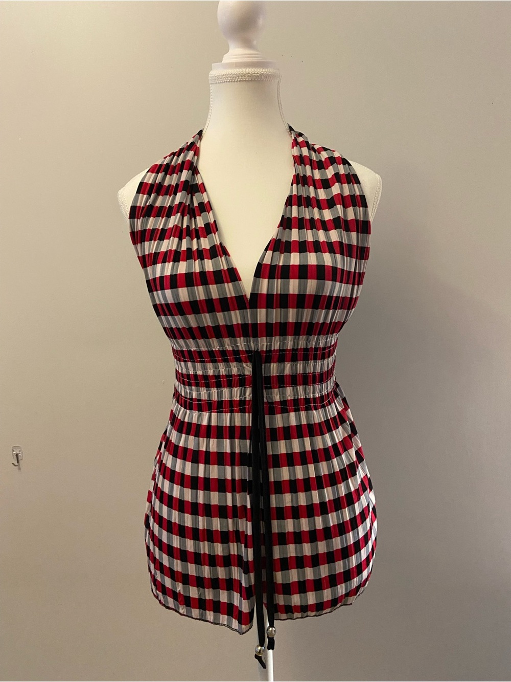 Red, Black & White Checkered Halter Tunic Top